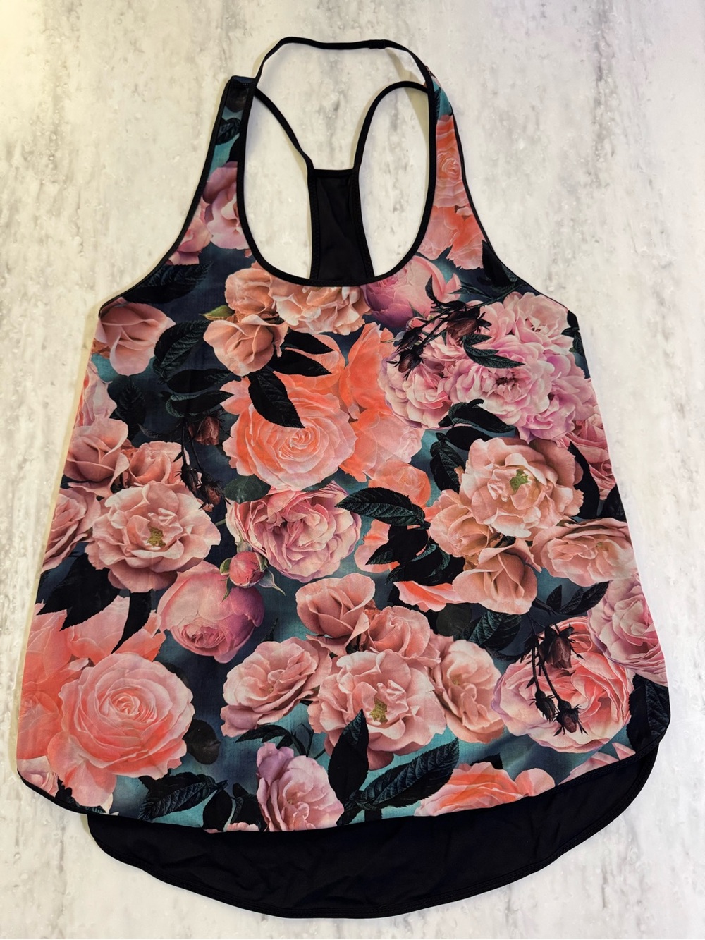Lululemon Feminine Floral Pink Black Racerback Athletic Cute Workout Tank Top 4